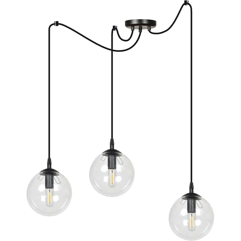 Do wyczerpania zapasów Lampa wisząca potrójna szklane kule Gigi III czarno-przezroczysta Emibig