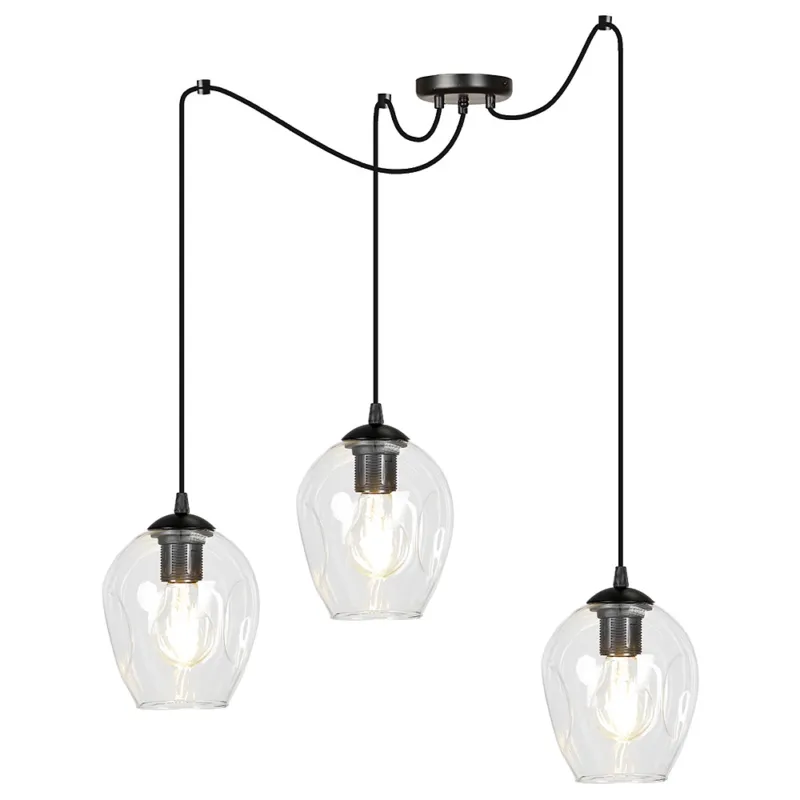 Lampa wisząca szklana potrójna "pająk" Level III czarno-przezroczysta Emibig Bestseller