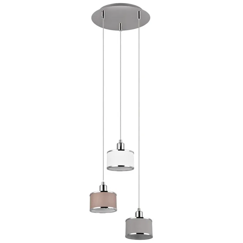 Wyprzedaż Lampa wisząca 3 punktowa Kaprun 29cm szary / biały / brązowy / chrom Trio