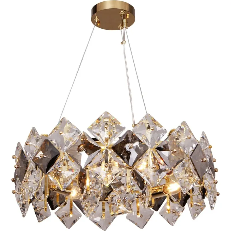 Nie przegap Lampa wisząca szklana glamour Tiara 50cm złoty / przeźroczysty dymiony Zumaline