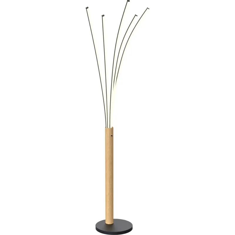 Lampa podłogowa nowoczesna z drewnem Velden LED jasne drewno / czarny mat Zumaline Sprawdź teraz