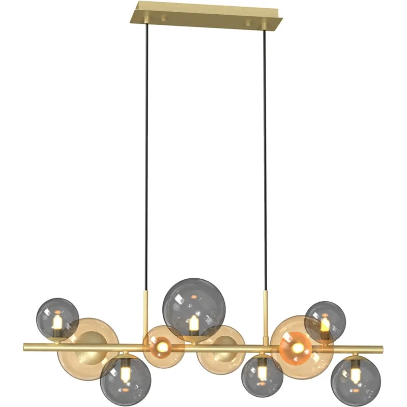 Ograniczona ilość Lampa wisząca podłużna szklane kule Villa 150cm szary / złoty / bursztynowy Zumaline