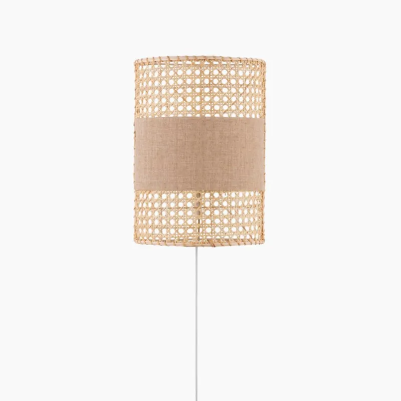 Kup online Beżowa lampa ścienna Tambo z rattanowym kloszem