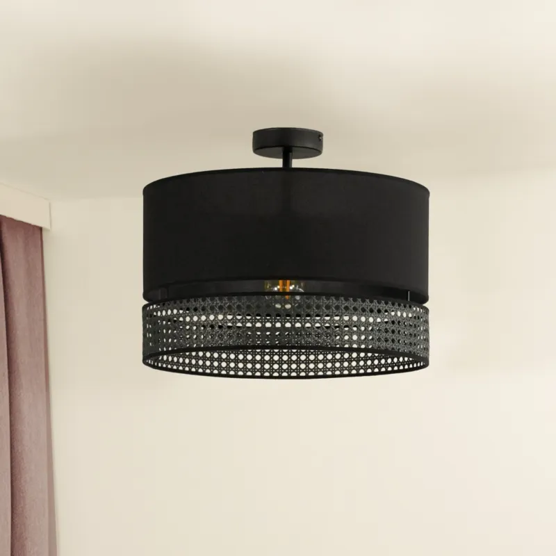 Ostatnia szansa Prosta lampa sufitowa Double Rattan w czarnym kolorze