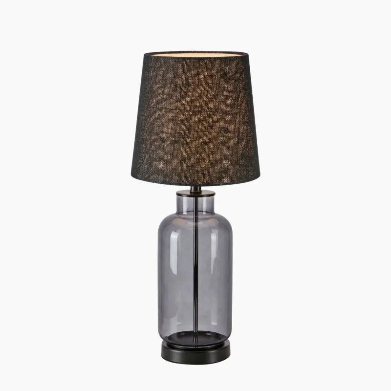Bezpieczna płatność Czarna lampa stołowa Costero z jutowym abażurem