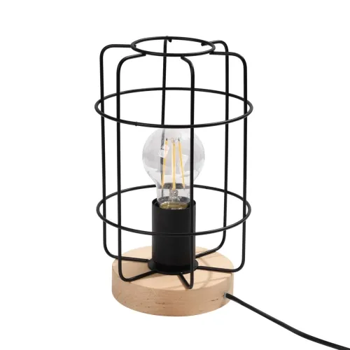 Lampa biurkowa ze stalowym kloszem klatką i drewnianą podstawą Sollux Lighting SL.1265 Peach Puff GOTTO 1xE27 Cena promocyjna