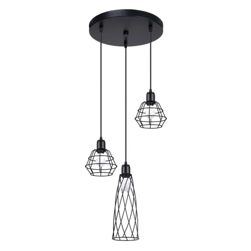 Lampa wisząca trzy stalowe ażurowe klosze w loftowym stylu Sollux Lighting SL.1166 Powder Blue SUBA 3P czarna 3xE27 Premium