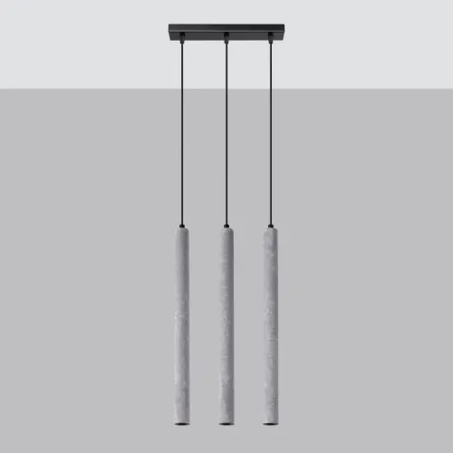 Taniej Lampa wisząca trzy długie wąskie betonowe tub na listwie Sollux Lighting SL.1272 Persian Indigo PASTELO 3L beton 3xG9