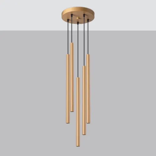 Okazja Lampa wisząca pięć długich wąskich tub stalowych Sollux Lighting SL.1174 Ocean Green PASTELO 5P złota 5xG9
