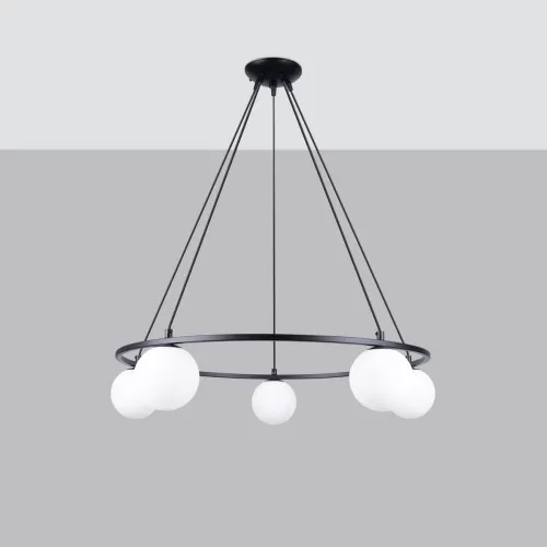 Żyrandol wiszący stalowa czarna rama stożkowa szklane białe kule Sollux Lighting SL.1214 French Sky YOLI 5 5xG9 Zamów teraz