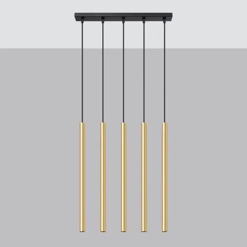 Lampa wisząca pięć długich wąskich tub na listwie Sollux Lighting SL.1198 Ocean Green PASTELO 5L złoty połysk 5xG9 Popularny