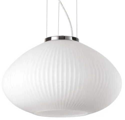 Ostatnia szansa Biała lampa wisząca ze szklanym białym plisowanym kloszem rama chrom Ideal Lux 285184 Plisse‘ sp1 d35 E27 35cm
