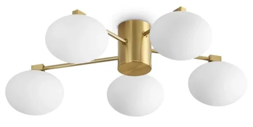 Najlepsza cena Lampa sufitowa żyrandol pięcioramienny satynowy mosiądz ze szklanymi białymi kulami Ideal Lux 316697 Hermes pl5 d60 5xG9