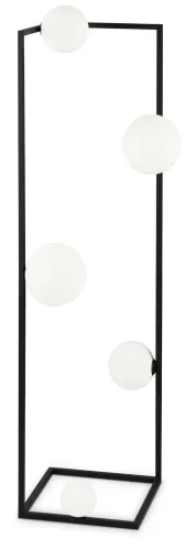 Niska cena Lampa podłogowa metalowa klatka czarna pięć szklanych białych kul Ideal Lux 284309 Angolo pt5 5xG9