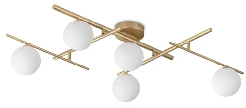 Złota metalowa lampa sufitowa z regulowanymi ramionami klosze z białego szkła Ideal Lux 311364 Atlas pl5 5xG9 Taniej