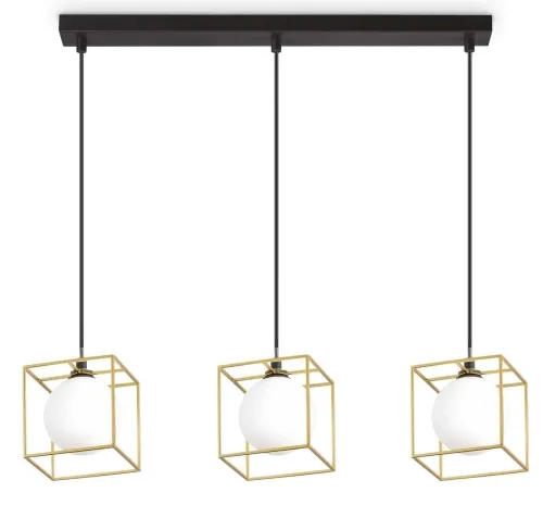 Wyjątkowa oferta Mosiężno-czarna lampa wisząca trzy szklane kule w metalowych kostkach Ideal Lux 251110 Lingotto sp3 single 3xG9