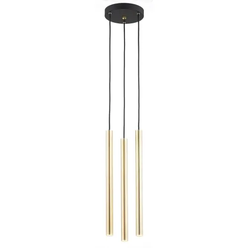 Lampa wisząca trzy mosiężne tuby na czarnej okrągłej rozecie Argon 6106 Sicilia LED 3x4,5W 3000K Łatwy zwrot