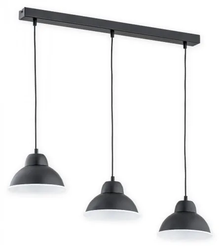 Czarna lampa wisząca listwa z kopułowymi kloszami o białym wnętrzu Lemir O2983 W3 CZA + BIA Astro 3xE27 Tani