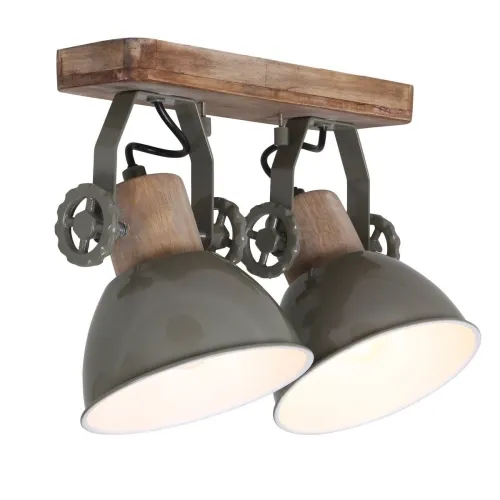 Ekspresowa dostawa Drewniana industrialna lampa sufitowa zielone reflektory Mexlite 7969G Gearwood 2xE27 27cm