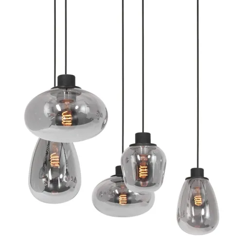 Czarna industrialna lampa wisząca przydymione klosze Steinhauer 3078ZW Reflexion 5xE27 100cm Oferta limitowana