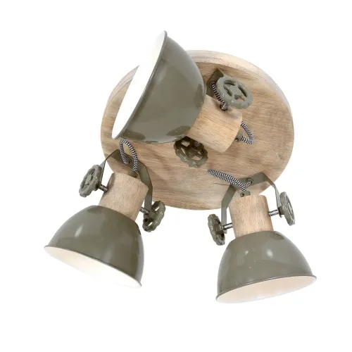 Najlepsza cena Drewniana okrągłą lampa sufitowa zielone reflektory Mexlite 3063G Gearwood 3xE27 30cm