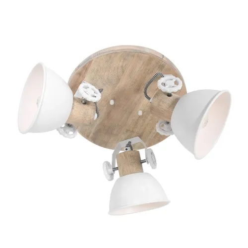 Ostatnie sztuki Drewniana okrągłą lampa sufitowa białe reflektory Mexlite 3063W Gearwood 3xE27 30cm