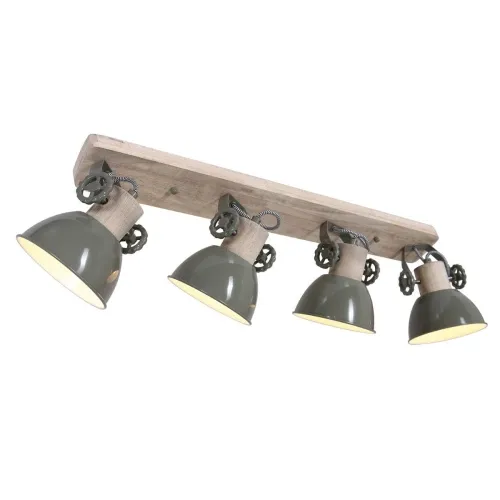 Drewniana industrialna lampa sufitowa zielone klosze Mexlite 2729G Gearwood 4xE27 90cm Do wyczerpania zapasów