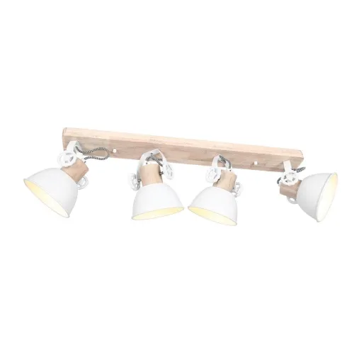 Drewniana industrialna lampa sufitowa białe klosze Mexlite 2729W Gearwood 4xE27 90cm Dostępne od ręki