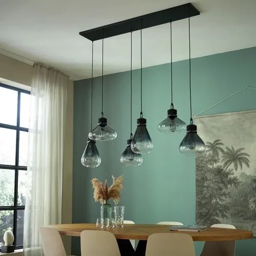 Czarna industrialna lampa wisząca przydymione klosze Steinhauer 2672ZW Flere 6xE27 140cm Hit sprzedaży