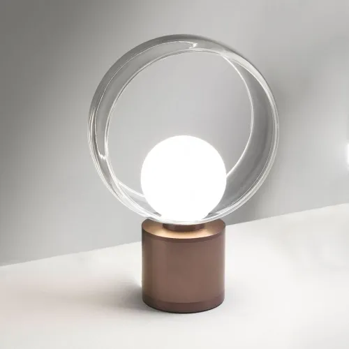 Wysoka jakość Lampa stołowa z kloszem pierścieniem i podstawą w brązie oksydowanym Vivida International 0082.40.BRL Cosmit LED 6W 3000K 26,6cm