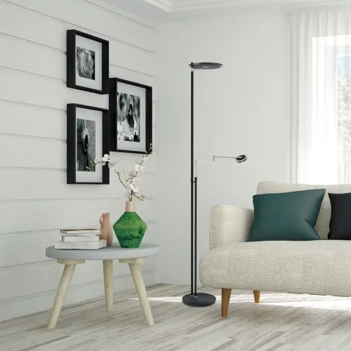 Czarna prosta lampa podłogowa dwa źródła światła Steinhauer 2663ZW Turound Light color LED 40W + 10W 2700K 185cm Tani