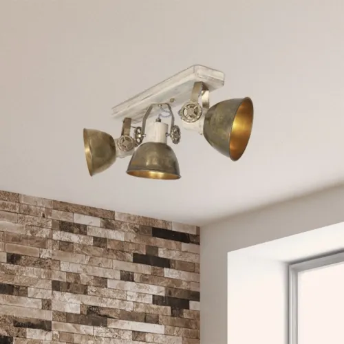 Popularny Drewniana industrialna lampa sufitowa mosiężne klosze Mexlite 2133BR Gearwood 3xE27 51cm
