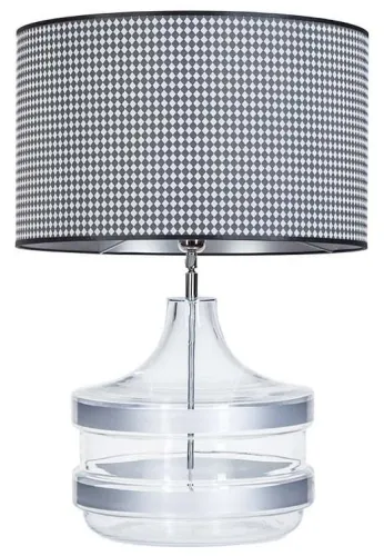 Lampa stołowa szklana podstawa z srebrnym pasem i szaro czarny abażur w kratę 4Concepts L224281338 Baden E27 63cm x 50cm Dodaj do koszyka