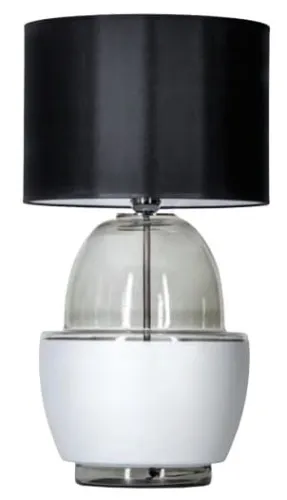 Niska cena Lampa stołowa z szklaną dymno białą podstawą i czarno białym abażurem Nocna 4Concepts L248111423 Ariel E27 62cm x 32cm