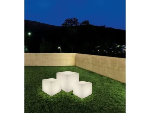 Zewnętrzna lampa stojąca biała kostka świecący sześcian na taras Nowodvorski 8965 Cumulus Cube L E27 IP44 60cm Hit sprzedaży