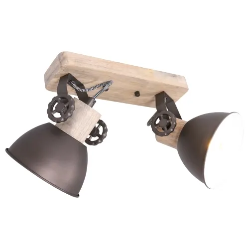 Drewniana industrialna lampa sufitowa antracytowe reflektory Mexlite 7969A Gearwood 2xE27 27cm Darmowy zwrot