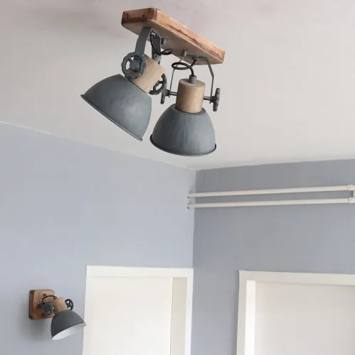 Najlepsza cena Lampa Sufitowa z dwoma reflektorami Mexlite 7969GR Gearwood 2xE27 19cm x 33cm drewno szary regulowana