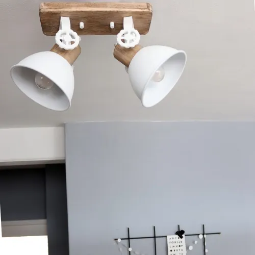 Drewniana industrialna lampa sufitowa białe reflektory Mexlite 7969W Gearwood 2xE27 27cm Zamów teraz