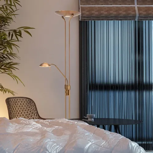 Złota prosta lampa podłogowa dwa źródła światła Mexlite 7500BR Biron LED 23 W + 6 W 3000K 180cm Sprawdź teraz