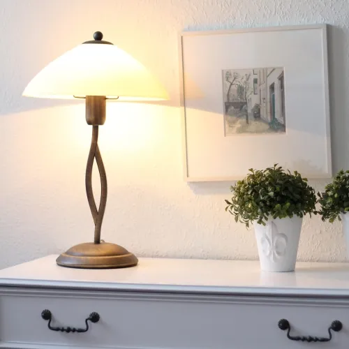 Bezpieczne zakupy Mosiężna klasyczna lampa nocna biały klosz Steinhauer 6842BR Kloszri E27 45cm