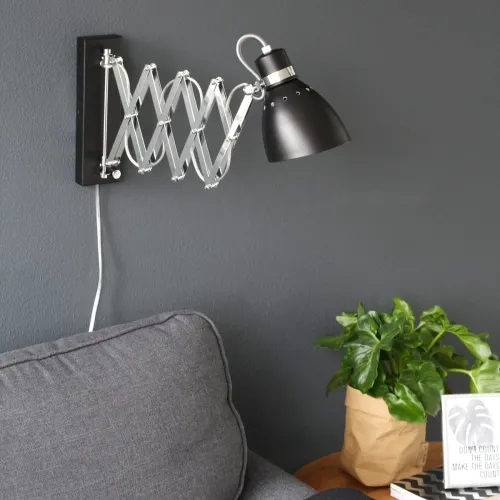 Wyjątkowa oferta Czarno srebrna nowoczesna lampa ścienna kinkiet z długim ramieniem Steinhauer 6290ZW Spring E27 28cm