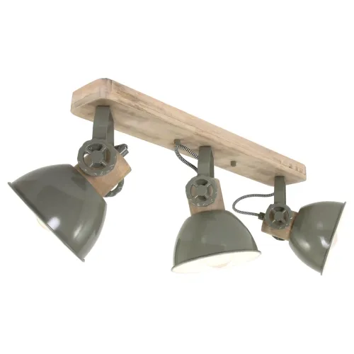 Drewniana industrialna lampa sufitowa zielone reflektory Mexlite 2133G Gearwood 3xE27 59cm Bezpieczna płatność